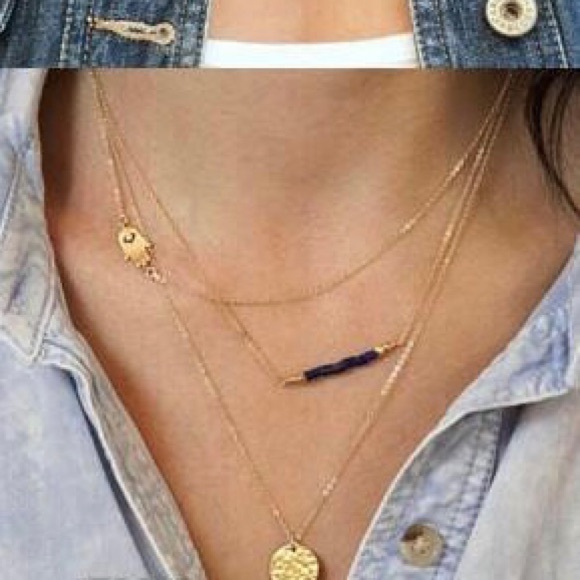 Dainty Gold & Royal Layered Hamsa Circle Necklace - Picture 3 of 3